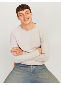 Jack & Jones Rundhalspullover JACK & JONES "JJECOOPER KNIT CREW NECK NOOS", Herren, Gr. XL, wei&szlig; (oatmeal detail:melange), Strick, Obermaterial: 100% Baumwolle, meliert, regular fit taillenbedeckt, Rundhals, B&uuml;ndchen, Pullover Rundhalspullover, in Strick Optik