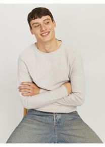 Jack & Jones Rundhalspullover JACK & JONES "JJECOOPER KNIT CREW NECK NOOS", Herren, Gr. L, wei&szlig; (oatmeal detail:melange), Strick, Obermaterial: 100% Baumwolle, meliert, regular fit taillenbedeckt, Rundhals, B&uuml;ndchen, Pullover Rundhalspullover, in Strick Optik