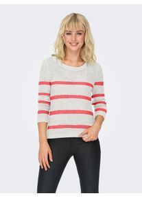 Strickpullover Only "ONLGEENA XO L/S PULLOVER KNT NOOS", Damen, Gr. S, wei&szlig; (cloud dancer stripes:dubarry), Strick, Obermaterial: 65% Polyacryl, 35% Polyamid, gestreift, regular fit Po-bedeckend, Rundhals, Rippstrickb&uuml;ndchen, Pullover Strickpullover, Materialmix, regular fit