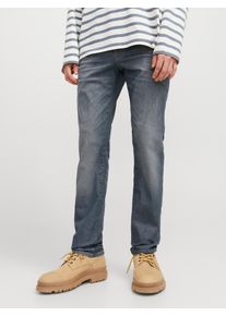 Jack & Jones Slim-fit-Jeans JACK & JONES "JJIGLENN JJICON JJ 619 50SPS NOOS", Herren, Gr. 33, L&auml;nge 34, grau (grau denim), Denim/Jeans, Obermaterial: 93% Baumwolle, 5% Polyester, 2% Elasthan, Abriebeffekte, slim fit lang, Jeans Slim-fit-Jeans, Baumwollmischung, slim fit