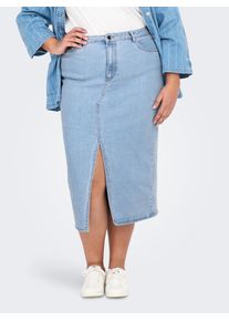 Jeansrock Only CARMAKOMA "CARSIRI FRONT SLIT SKIRT DNM GUA NOOS", Damen, Gr. 50, blau (light blau denim), Denim/Jeans, Obermaterial: 74% Baumwolle, 25% Polyester, 1% Elasthan, unifarben, wadenlang, R&ouml;cke Jeansrock