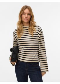 V&eacute;ro Moda Langarmshirt VERO MODA "VMURENA LS OVERSIZED FUNNEL NECK TOP JRS", Damen, Gr. XS, birch stripes:schwarz, Jersey, Obermaterial: 100% Baumwolle, gestreift, loose fit kurz, Shirts Langarmshirt, mit Trompeten&auml;rmeln, Topseller