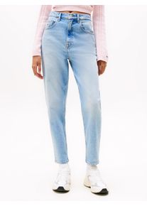 Mom-Jeans Tommy Jeans "MOM JEAN UH TPR", Damen, Gr. 29, L&auml;nge 30, blau (denim light), Denim/Jeans, Obermaterial: 81% Baumwolle, 18% Lyocell, 1% Elasthan, unifarben, regular fit kn&ouml;chelfrei, Jeans Mom-Jeans, mit Logo-Stickereien, in kn&ouml;chelfreier L&auml;nge