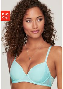 Schalen-BH Lascana "Tiziana", Damen, Gr. 70, Cup F, t&uuml;rkis, Microtouch, Obermaterial: 71% Polyamid, 16% Polyester, 13% Elasthan, BHs Schalen-BH, mit dekorativer Spitze, Dessous
