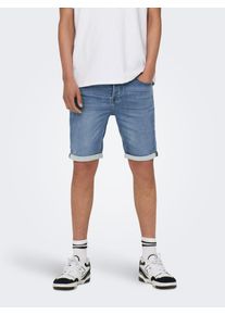 Only & Sons Jeansshorts ONLY & SONS "ONSPLY LIGHT BLUE 5189 SHORTS DNM NOOS", Herren, Gr. S, N-Gr, blau (denim blau), Denim/Jeans, Obermaterial: 72% Baumwolle, 26% Polyester, 2% Elasthan, unifarben, Basic schmal, Jeans Jeansshorts