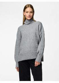 Rollkragenpullover Pieces "PCMALOU LS ROLLNECK KNIT NOOS BC", Damen, Gr. L, grau (medium grau melange detail:melange), Strick, Obermaterial: 65% Polyester, 19% Polyacryl, 10% Nylon, 3% Wolle, 3% Elasthan, meliert, relaxed fit normal, Rippb&uuml;ndchen, Pullover Rollkragenpullover