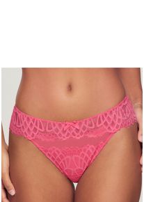 String Lascana "Cara", Damen, Gr. 48/50, pink, Spitze, Obermaterial: 87% Polyamid, 13% Elasthan, k&ouml;rpernah, Unterhosen String, aus dezent transparenter Spitze, anteilig aus recyceltem Material