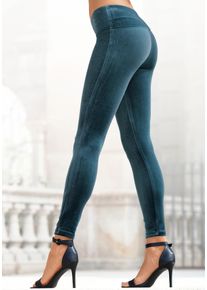 Leggings Lascana, Damen, Gr. 40/42, N-Gr, blau (petrol), Samt, Obermaterial: 92% Polyester, 8% Elasthan, Hosen Leggings, in weicher, elastischer Samtoptik