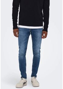 Only & Sons Skinny-fit-Jeans ONLY & SONS "Warp", Herren, Gr. 28, L&auml;nge 32, blau (blau denim), Jeans, Obermaterial: 83% Baumwolle, 15% Polyester, 2% Elasthan, skinny fit, Jeans Skinny-fit-Jeans
