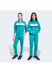 Trainingsanzug adidas Sportswear "SEASONAL ESSENTIALS TIBERIO 3-STREIFEN TRICOT KIDS", Damen, Gr. 152, wei&szlig; (pure teal, aurora ivy, wei&szlig;), Obermaterial: 100% Polyester, Sportanz&uuml;ge Trainingsanzug