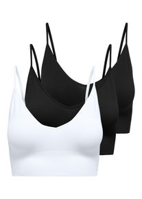 Bustier Only "ONLVICKY RIB S-L V-NECK 3-PACK TOP NOOS", Damen, Gr. S, N-Gr, schwarz pack:schwarz, schwarz, hellwei&szlig;, Jersey, Obermaterial: 90% Polyamid, 10% Elasthan, unifarben, figurbetont, BHs Bustier, figurbetont, modisch, Materialmix, Jersey, Spaghettitr&auml;ger