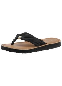 Zehentrenner Tommy Hilfiger "TH ELEVATED BEACH SANDAL", Damen, Gr. 36, schwarz, Textil, Schuhe Zehentrenner, Sommerschuh, Bequemschuh, Flats, Schlappen mit TH-Schmuckelement