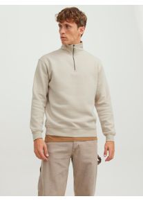 Jack & Jones Sweatshirt JACK & JONES "JJEBRADLEY SWEAT HALF ZIP NOOS", Herren, Gr. XS, gelb (moonbeam), angeraute Sweatware, Obermaterial: 61% Polyester, 39% Baumwolle, unifarben, relaxed fit normal, ohne Ausschnitt, Rippb&uuml;ndchen, Sweatshirts Sweatshirt, Materialmix, relaxed fit