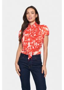 R&uuml;schenbluse Saint Tropez "LiljaSZ Crinkle SS Shirt", Damen, Gr. XS, orange (poinciana water blooms), Web, Obermaterial: 100% Polyester, gebl&uuml;mt, regular fit normal, Blusen R&uuml;schenbluse, Kunstfaser, Regular fit