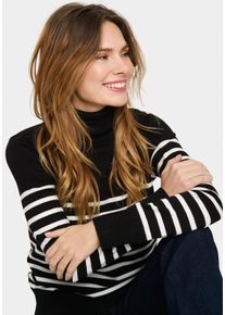 Rollkragenpullover Saint Tropez "MilaSZ St. Rollneck", Damen, Gr. XXL, schwarz (schwarz mila stripe), Strick, Obermaterial: 80% Viskose, 20% Polyacryl, gestreift, regular fit normal, Pullover Rollkragenpullover