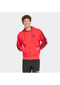 Kapuzensweatshirt adidas Sportswear "ESSENTIALS 3-STREIFEN FRENCH TERRY", Herren, Gr. M, pure ruby, schwarz, Obermaterial: 55% Baumwolle, 36% Polyester, 9% Viskose, normal, Rundhals, angesetztes B&uuml;ndchen, Sweatshirts Kapuzensweatshirt