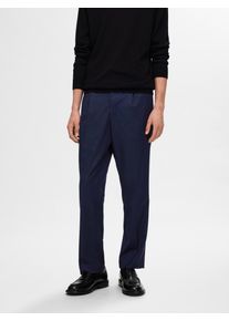 Chinohose Selected "SLH190-REG TAPERED LEROY PLEAT PANT NOOS", Herren, Gr. M, N-Gr, blau (sky captain), Web, Obermaterial: 68% Polyester, 30% Viskose, 2% Elasthan, unifarben, Basic, regular fit normal, Hosen Chinohose