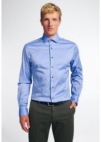 Langarmhemd Eterna "SLIM FIT", Damen, Gr. 43, Normalgr&ouml;&szlig;en, mittelblau, Twill, 4% Elasthan, 26% Polyamid, 70% Lyocell, schmal, Manschette, Hemden Langarmhemd, EASY IRON (b&uuml;gelleicht)