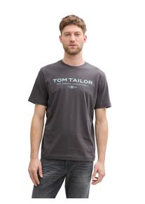 T-Shirt Tom Tailor, Damen, Gr. XL, grau (tarmac grau), Single Jersey, Obermaterial: 100% Baumwolle, bedruckt, regular fit h&uuml;ftbedeckend, Rundhals, abgesteppte Kante, Shirts T-Shirt, Sommershirt mit Frontprint