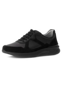 Keilsneaker Gabor Rollingsoft, Damen, Gr. 10 (44,5), schwarz, Nappaleder, Veloursleder, Schuhe Keilsneaker, Freizeitschuh, Halbschuh, Schn&uuml;rer, gepolsterter Schaftrand, G-Weite