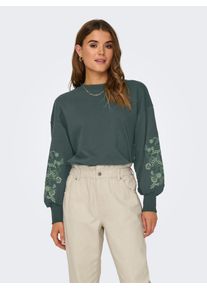 Sweatshirt Only "ONLBROOKE L/S O-NECK FLOWER SWT", Damen, Gr. XL, balsam gr&uuml;n print:tonal sleeve bouquet, Sweatware, Obermaterial: 60% Baumwolle, 40% Polyester, regular fit normal, Rundhals, Rippb&uuml;ndchen, Sweatshirts Sweatshirt, Baumwollmischung, regular fit