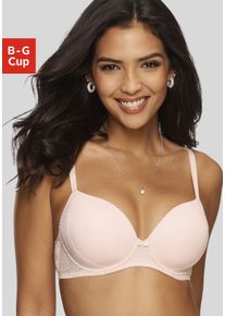 Schalen-BH Lascana "Tiziana", Damen, Gr. 80, Cup E, beige (puder), Microtouch, Obermaterial: 71% Polyamid, 16% Polyester, 13% Elasthan, BHs Schalen-BH, mit dekorativer Spitze, Dessous