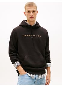 Hoodie Tommy Jeans "TJM REG LINEAR LOGO HOODIE EXT", Herren, Gr. L, schwarz, faded sun kiss, Sweatware, Obermaterial: 80% Baumwolle, 20% Polyester, regular fit h&uuml;ftlang, Rundhals, eingesetzt B&uuml;ndchen, Sweatshirts Hoodie, mit Logo-Stickerei
