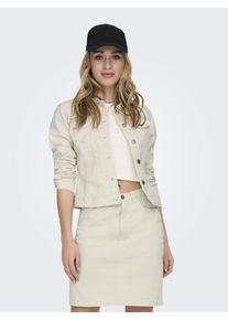 Jeansjacke Only "ONLWONDER &ndash; Jeansjacke mit Teilungsn&auml;hten und Stretch", Damen, Gr. M, beige (ecru), Denim/Jeans;Web;Twill, Obermaterial: 79% Baumwolle, 20% Polyester, 1% Elasthan, unifarben, figurumspielend taillenbedeckt, 1-Knopf-Manschette, Jacken Jeansjacke, sehr figurbetont, casual, Denim, Baumwollmischung, Brusttaschen