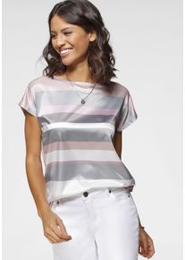 Shirtbluse Laura Scott, Damen, Gr. 46, rose, anthrazit, gestreift, Satin, Obermaterial: 100% Polyester. R&uuml;ckenteil: 95% Viskose, 5% Elasthan, gestreift, gl&auml;nzend, mehrfarbig, figurumspielend h&uuml;ftbedeckend, Rundhals, angeschnitten, Blusen Shirtbluse, in modischem Streifen-Design, Topseller