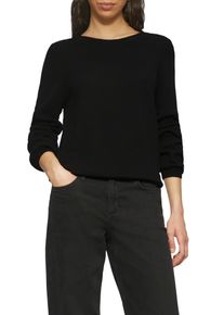 Rundhalspullover QS, Damen, Gr. XL, schwarz, Strick, Obermaterial: 60% Viskose, 40% Baumwolle, unifarben, regular fit taillenbedeckt, Rundhals, Rippb&uuml;ndchen, Pullover Rundhalspullover, in Strick-Optik