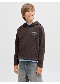 Jack & Jones Kapuzensweatshirt JACK & JONES JUNIOR "JJEBRANDES BACKP RELAXED SWEAT H SN JNR", Jungen, Gr. 128, delicioso, angeraute Sweatware, Obermaterial: 60% Baumwolle, 40% Polyester, bedruckt, relaxed fit normal, Rundhals, Rippb&uuml;ndchen, Sweatshirts Kapuzensweatshirt, Baumwollmischung, relaxed fit