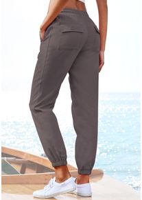 Schlupfhose Lascana, Damen, Gr. 46, N-Gr, grau (anthrazit), Web, Obermaterial: 65% Lyocell, 35% Baumwolle, unifarben, figurumspielend, Hosen Schlupfhose, aus Webware, leichte Stoffhose mit Taschen, Topseller