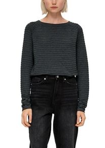 Strickpullover QS, Damen, Gr. S (36), schwarz, Strick, Obermaterial: 65% Polyester, 35% Viskose, Strukturmuster, unifarben, regular fit h&uuml;ftlang, Rundhals, Rollkante, Pullover Strickpullover, mit Strukturmuster