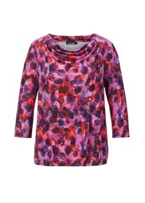 Print-Shirt GOLDNER "Blusenshirt mit Wasserfallausschnitt", Damen, Gr. 54, pink (beere, gemustert), Obermaterial: 95% Polyester PES. 5% Elasthan EL., figurumspielend, Sonstiges, Shirts Print-Shirt, Gummibund