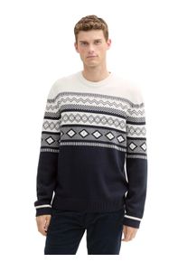 Jacquardpullover Tom Tailor, Damen, Gr. XL, blau (sanftes wei&szlig; navy), Strick, Obermaterial: 60% Baumwolle, 40% Polyacryl, regular fit Po-bedeckend, Rundhals, Rippb&uuml;ndchen, Pullover Jacquardpullover, mit Colorblock
