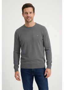 Strickpullover Fynch-Hatton "Fynch-Hatton Langarmpullover", Herren, Gr. L, grau (steel), Strick, Obermaterial: 100% Baumwolle, unifarben, normal h&uuml;ftbedeckend, Rundhals, Flachstrickb&uuml;ndchen, Pullover Strickpullover, mit Logostickerei