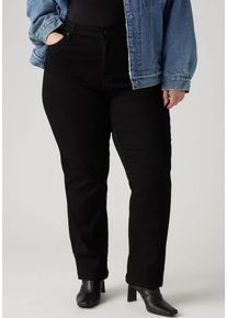 LEVI'S&reg; PLUS Straight-Jeans LEVI'S PLUS "724 PL HR STRAIGHT", Damen, Gr. 14 (46), L&auml;nge 32, schwarz (midnight gaze), Denim/Jeans, Obermaterial: 73% Baumwolle, 26% Polyester, 1% Elasthan, Jeans Straight-Jeans