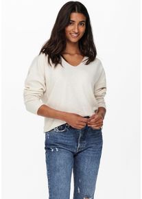 V-Ausschnitt-Pullover Only "ONLRICA LIFE L/S V-NECK PULLO KNT NOOS", Damen, Gr. XS, braun (birch melange), Strick, Obermaterial: 93% Polyester, 4% Nylon, 3% Elasthan, meliert, regular fit normal, V-Ausschnitt, Rippstrickb&uuml;ndchen, Pullover V-Ausschnitt-Pullover, Materialmix, regular fit