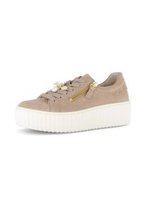 Plateausneaker Gabor, Damen, Gr. 42, sand, goldfarben, Ziegenleder, Schuhe Plateausneaker, Freizeitschuh, Halbschuh, Schn&uuml;rschuh mit modischem Schmuckelement