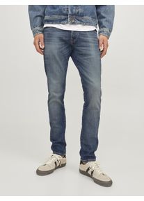 Jack & Jones Slim-fit-Jeans JACK & JONES "JJIGLENN JJICON JJ 619 50SPS NOOS", Herren, Gr. 31, L&auml;nge 30, blau (blau denim), Denim/Jeans, Obermaterial: 95% Baumwolle, 4% Elastomultiester, 1% Lyocell, Abriebeffekte, slim fit lang, Jeans Slim-fit-Jeans, Baumwollmischung, slim fit