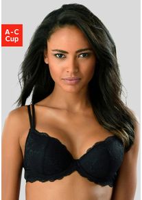 Push-up-BH Vivance, Damen, Gr. 80, Cup B, schwarz, Spitze, Obermaterial: 91% Polyamid, 9% Elasthan, BHs Push-up-BH, mit 2 Tragevarianten, Dessous