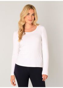 Langarmshirt Base Level, Damen, Gr. 42, wei&szlig;, Jersey, Obermaterial: 96% Viskose, 4% Elasthan, unifarben, regular fit h&uuml;ftbedeckend, Rundhals, Shirts Langarmshirt, mit Rundhalsausschnitt