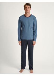 Schlafanzug Calida "Relax Essentials", Herren, Gr. L (52/54), blau (coronet blau), Obermaterial: 100% Baumwolle, unifarben, bequem lang, Rundhals, Homewear-Sets Schlafanzug, mit aufgesetzter Brusttasche