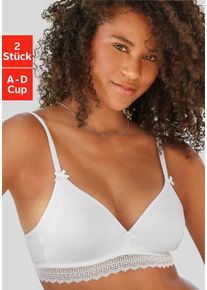 Bralette-BH Petite Fleur, Damen, Gr. 95, Cup D, schwarz-wei&szlig; (wei&szlig;, schwarz), Jersey, Obermaterial: 80% Baumwolle, 10% Elasthan, 10% Polyamid, Basic, BHs Bralette-BH, ohne B&uuml;gel mit Spitzenband, aus weicher Baumwolle, Basic Dessous