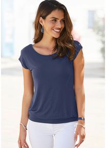 Longshirt Lascana "mit breitem Bund", Damen, Gr. 48/50, blau (navy), Obermaterial: 95% Viskose (LENZING&trade; ECOVERO&trade;), 5% Elasthan, unifarben, figurumspielend lang, Rundhals, angeschnitten normaler Saum, Shirts Longshirt, aus weichem Viskose-Stretch, Topseller