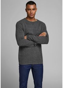 Jack & Jones Rundhalspullover JACK & JONES "JJEHILL Einfarbiger Pullover mit angenehmem Tragegef&uuml;hl", Herren, Gr. XL, grau (dunkelgrau melange), Obermaterial: 100% Baumwolle, meliert, schmal, Rundhals, B&uuml;ndchen, Pullover Rundhalspullover, unifarben, modisch, schmal, Baumwolle, Rundhals
