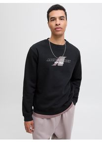 Jack & Jones Sweatshirt JACK & JONES "JCOTIER PRINT SWEAT CREW NECK", Herren, Gr. M, schwarz, angeraute Sweatware, Obermaterial: 70% Baumwolle, 30% Polyester, bedruckt, relaxed fit normal, Rundhals, Rippb&uuml;ndchen, Sweatshirts Sweatshirt