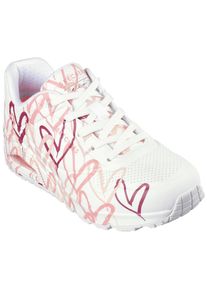Wedgesneaker Skechers "UNO-SPREAD THE LOVE", Damen, Gr. 37, rosa (wei&szlig;, rosa), Lederimitat, kontrastfarbene Details, Schuhe Wedgesneaker, Freizeitschuh, Halbschuh, Schn&uuml;rschuh mit coolem Graffiti-Print