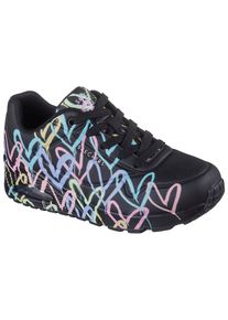 Wedgesneaker Skechers "UNO-SPREAD THE LOVE", Damen, Gr. 37, schwarz multi, Lederimitat, kontrastfarbene Details, Schuhe Wedgesneaker, Freizeitschuh, Halbschuh, Schn&uuml;rschuh mit coolem Graffiti-Print