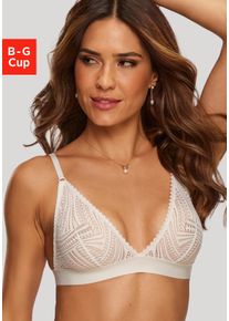Bralette-BH s.Oliver "Clemence", Damen, Gr. 85, Cup A, beige (creme), Spitze, Obermaterial: 87% Polyamid, 13% Elasthan, BHs Bralette-BH, ohne B&uuml;gel aus graphischer Spitze in transparenter Optik, Dessous